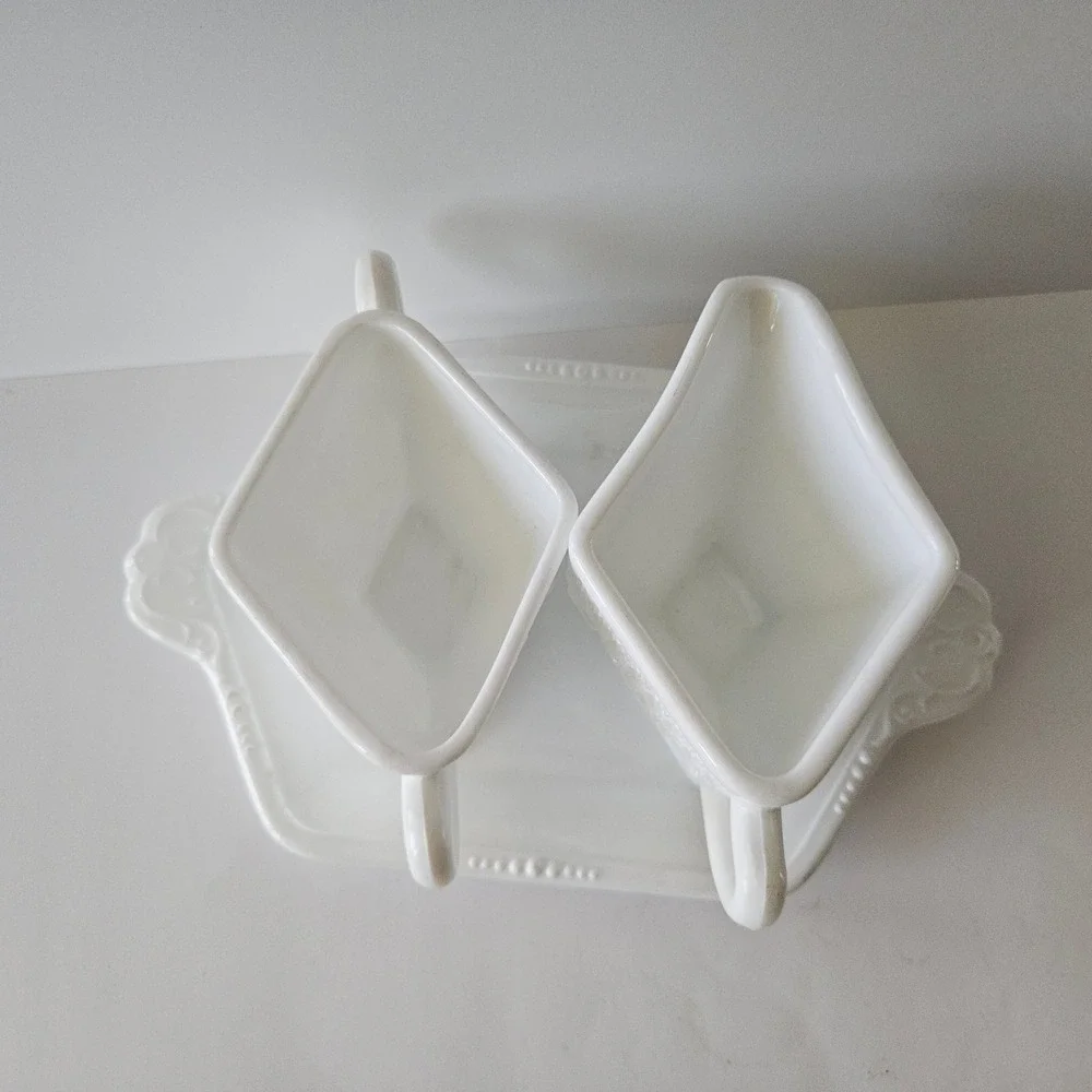Vtg Indiana Milk Glass Tiara Cream and Sugar Set with Tray 